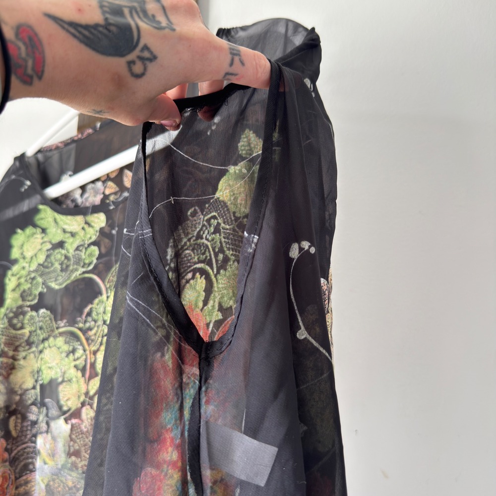 Boho Sheer Chiffon Poncho Top Womens One Size Black Floral Paisley Draped Blouse - Picture 15 of 16